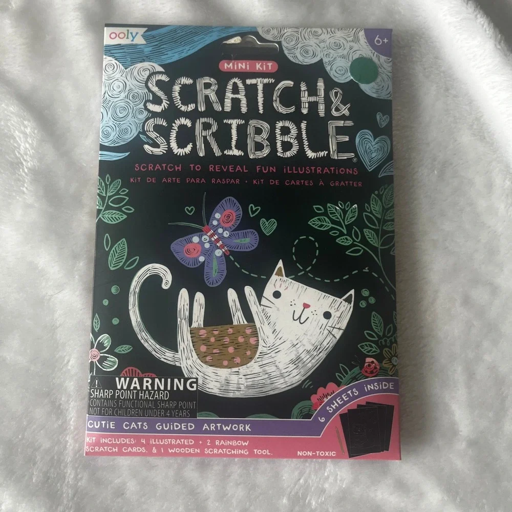 NEW Scratch & Scribble Mini Kit Cats Guided Artwork 6 Sheets NIP